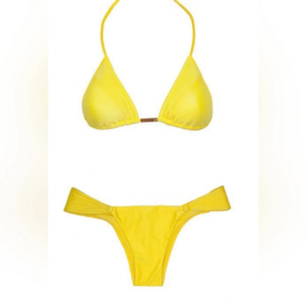 VIX SWIMWEAR SOLID YELLOW MATELASSE BIKINI SET SIZE LARGE (6-8) NWT - Picture 1 of 11